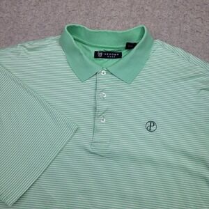Oxford Golf Polo Shirt Mens‎ XL Green Striped Short Sleeve Performance Logo